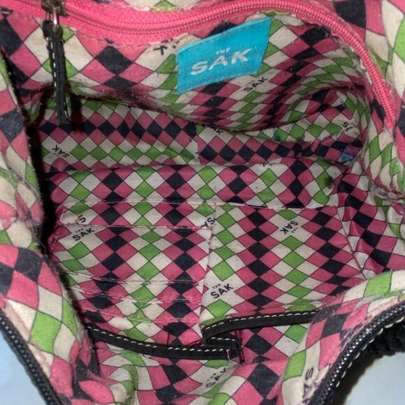 The Sak Black Crochet Shoulder Bag Leather Trim Medium - Picture 7 of 8